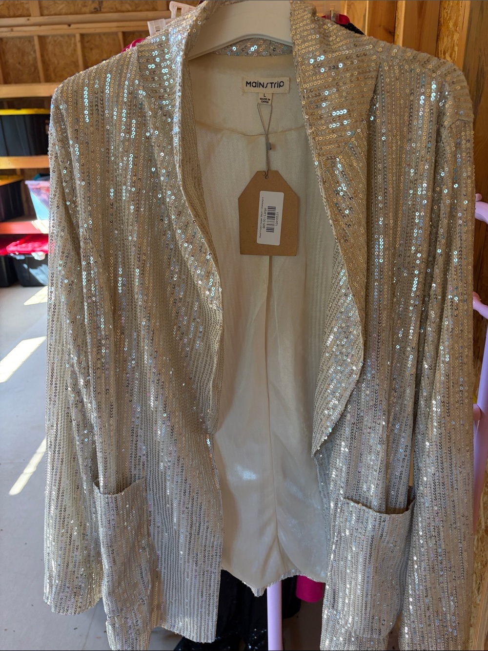 Main Strip Champagne Sequin Blazer nwt large